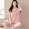 New pajamas women's summer short-sleeved trousers 100% pure cotton thin women's casual lapel mother loungewear set summer
