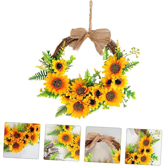 NOLITOY 1pc Sunflower Door Trim Decoraciones para Salas De Casa Flower Hoop Garland Hanging Hoop Wreath Large Sunflower Wreath Summer Front Door