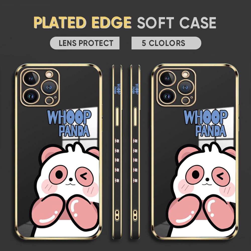 Cute Cartoon Panda Plating Phone Case for iPhone 11 13 15 Samsung Galaxy A52 Xiaomi Redmi 12C Note 10 Pro Oneplus Soft Smartphone Cover Cases