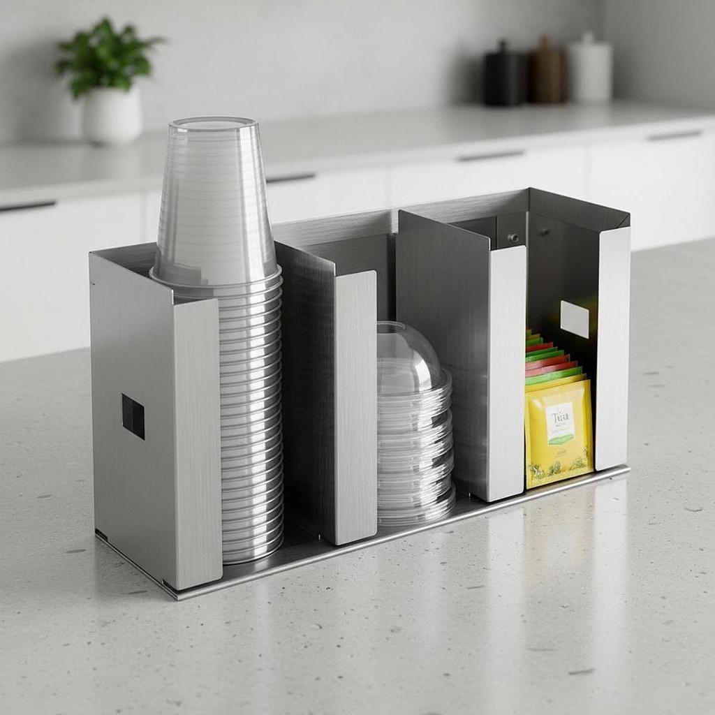 Cup Dispenser Holder Organizer Lid Storage Rack Divider Stainless Steel Space Saving