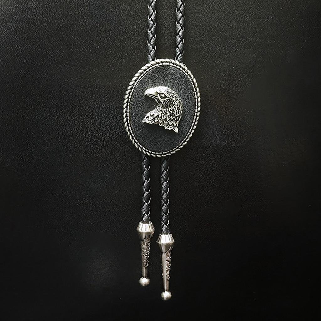 Eagle Head Bolo Tie Women Men Unisex Vintage PU Leather Necktie Rope Tie Neck Jewelry Rodeos Tie for Formal Theme Party