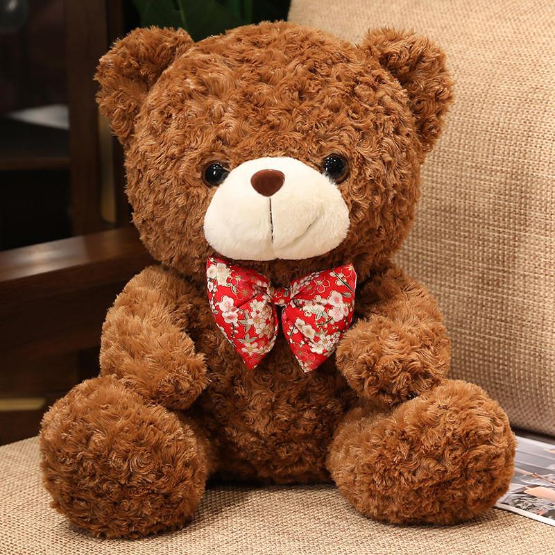 Colorful Plaid Bow Tie Teddy Bear Doll Plush Toy Sitting Bear Hug Bear Doll Valentine'S Day Birthday Gift