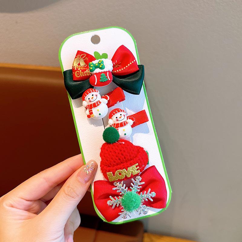 Kids' Christmas Hair Clips: Cute Reindeer Santa Bows & Cartoon Duckbill Clips