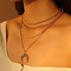 New Bohemian style stacked half moon pendant necklace, multi-layer alloy chain