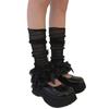 Women Tiered Ruffled Lace Leg Warmers See Through Mesh Footless Socks Vintage Sweet Bowknot Boot Cuff Leg Sleeve Cover