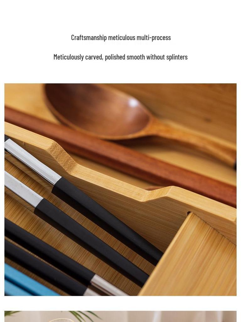 Cutie Organizator Bambus pentru Tacâmuri de Bucătărie pentru Bețișoare, Cuțite, Furculițe și Linguri