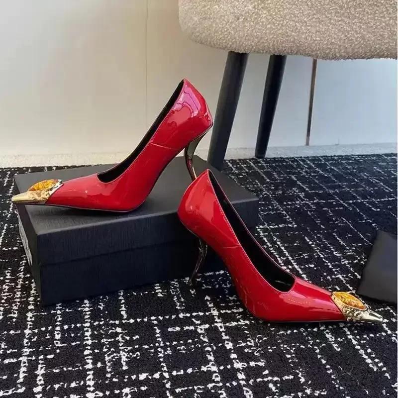 2026 New Luxury Gemstone Patent Leather Metal Square toe Women Pumps Fashion Office Thin High heels Female Party Banquet Shoes