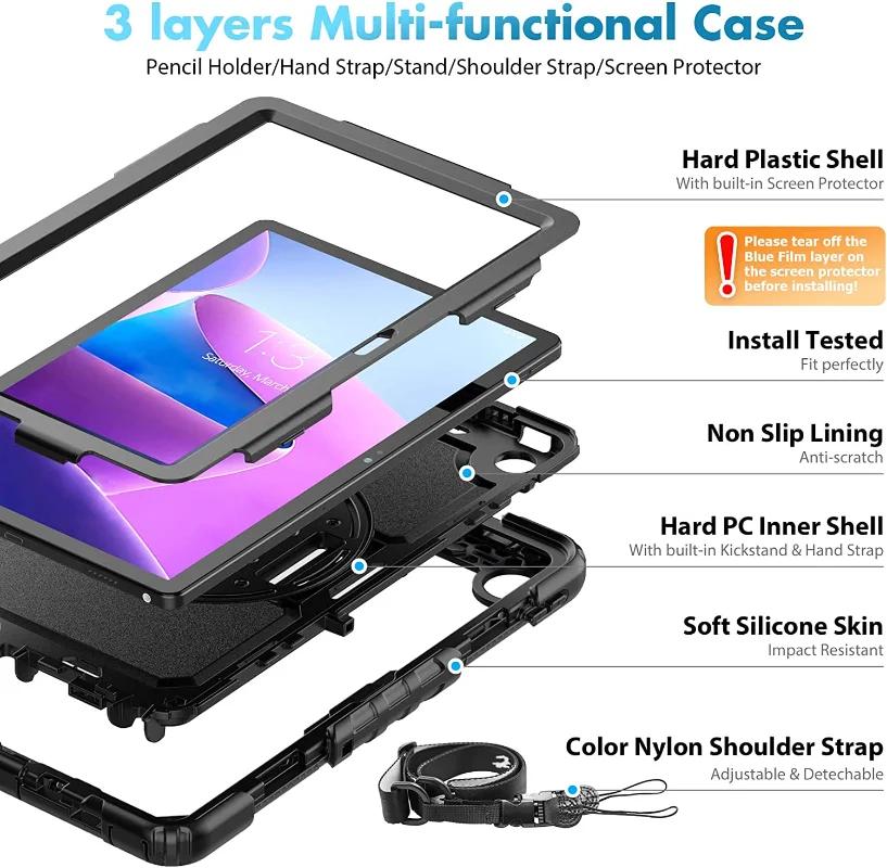 For Tab M11 M10 3rd TB328FU M10 Plus 3rd Gen 10.6 HD 2nd Gen TB-X306F 10.1 Kickstand Cover+Shoulder Strap Shockproof Case