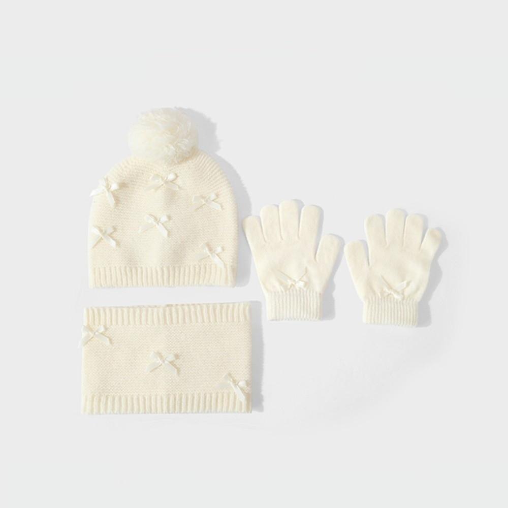 3pcs Keep Warm Knit Hat Scarf Gloves Set With Bow Neck Warmer Soft Kids 3-Piece Kit 1-6Y