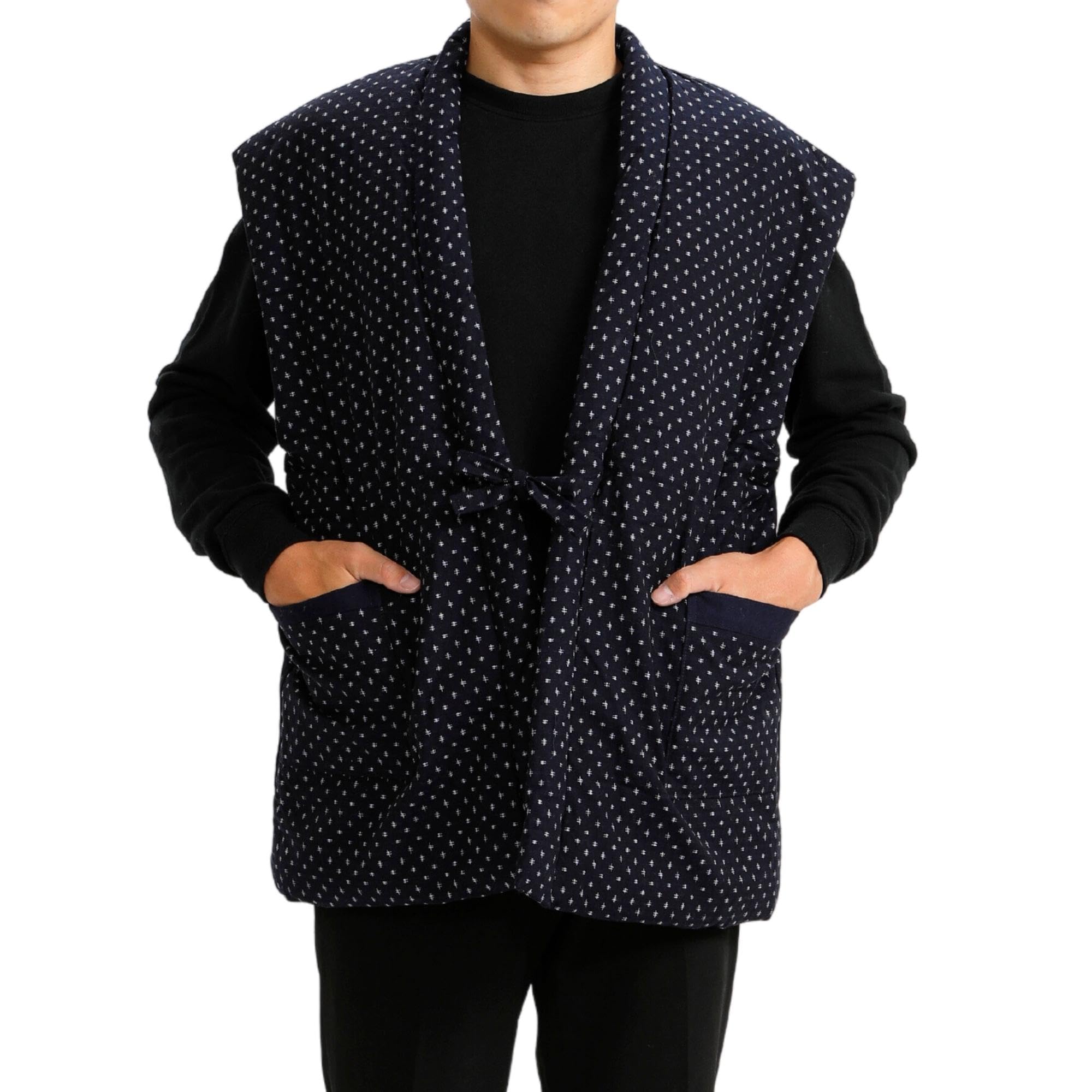 

Эдотэн Хлопковый хантэн (Чанчанко) (Сделано в японии) Ткань Куруме темно-синий (Свободный размер, без рукавов)