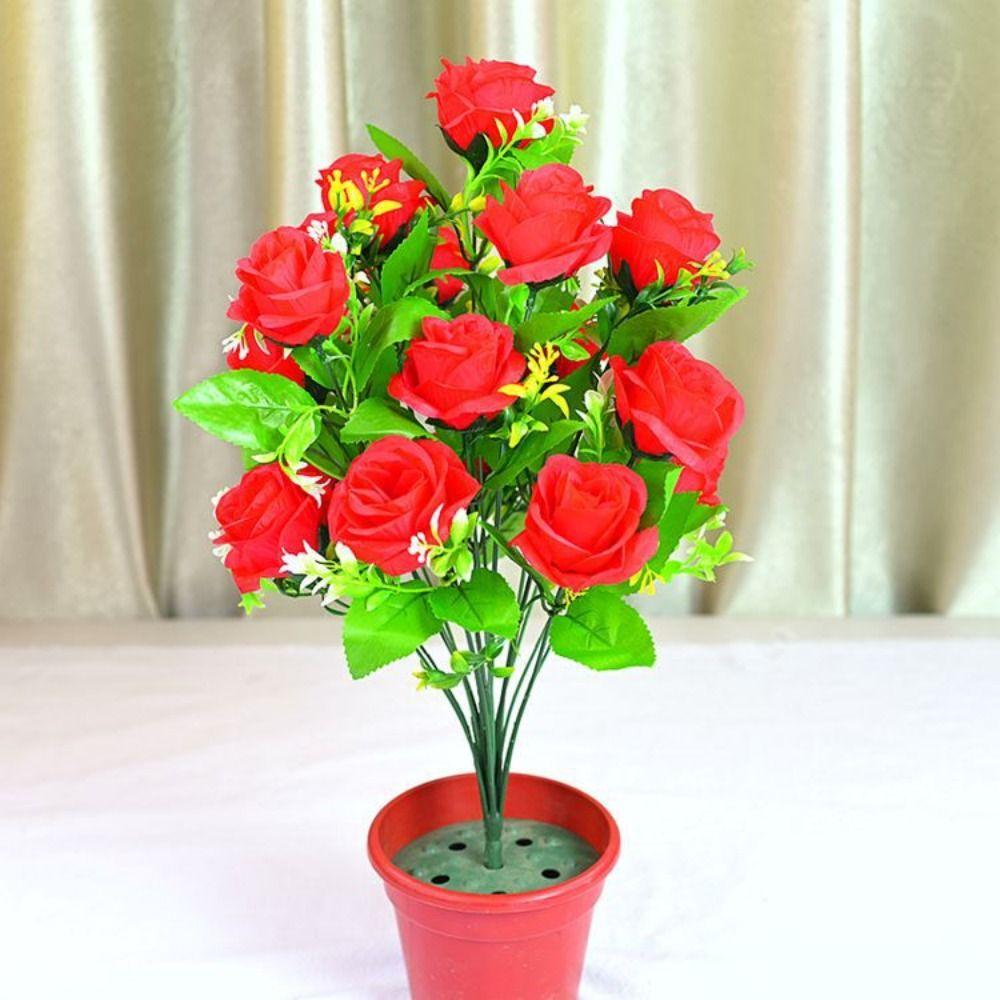 18 Heads Rose Artificial Flower Multicolor Silk Petals Simulation Flower Bouquet Green Leaves Photo Props Faux Flower