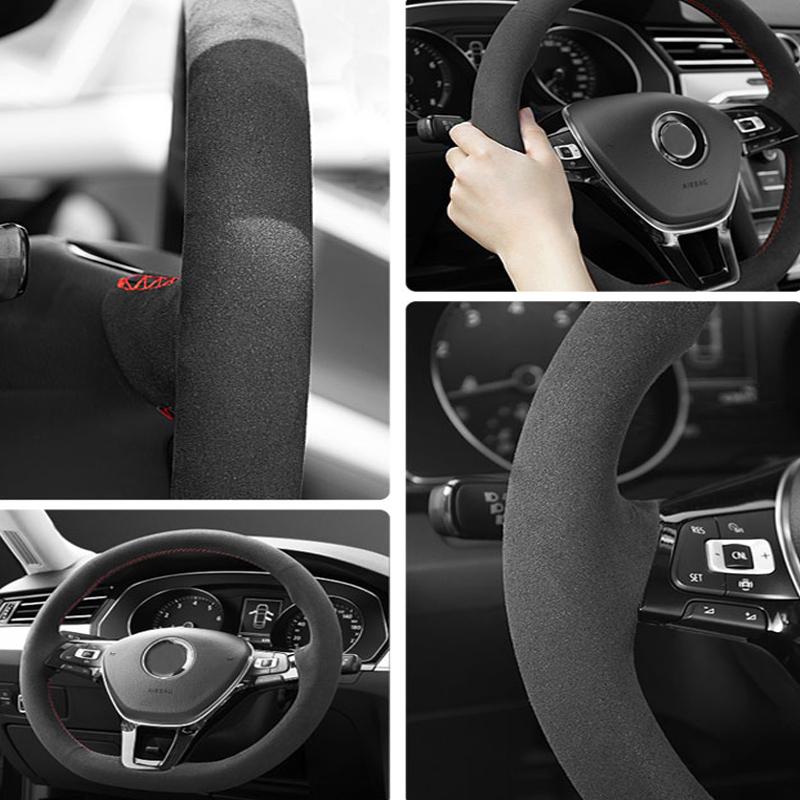 Suede for VOLKSWAGEN VW ID3 ID4 X CC Tiguan Magotan Golf T-Roc Passat Diy Hand Sewing Car Steering Wheel Cover Car Accessories BHT1