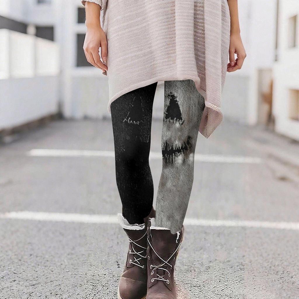 Damen Casual Mode Outdoor Halloween Bedruckte Slim Elastische Yogahose Cropped Hose