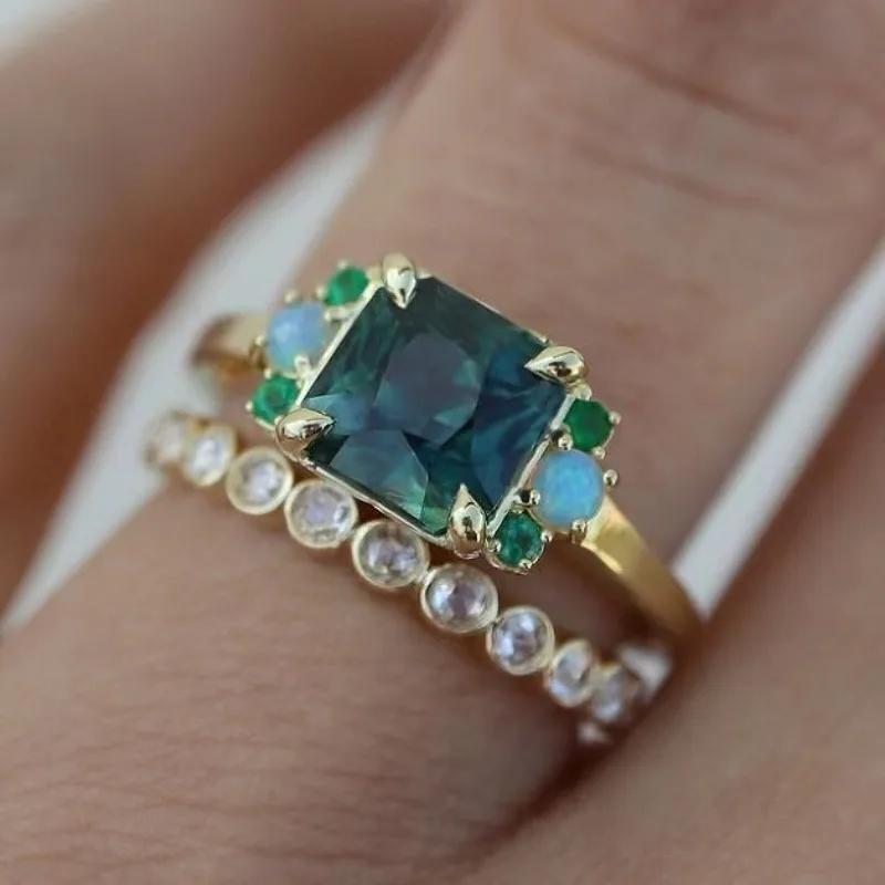 

New hot sale ring women s simple personality women s luxury colored treasure pair ring cover ring 7 зелёный
