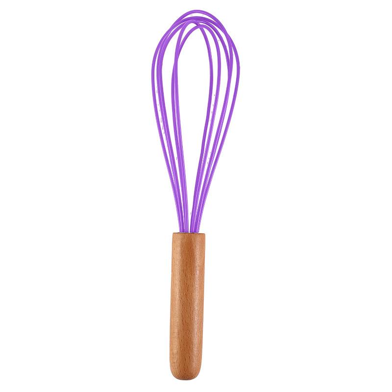 1pc silicone egg beater 10-inch wooden handle manual cake creamer and noodle mixer baking tool
