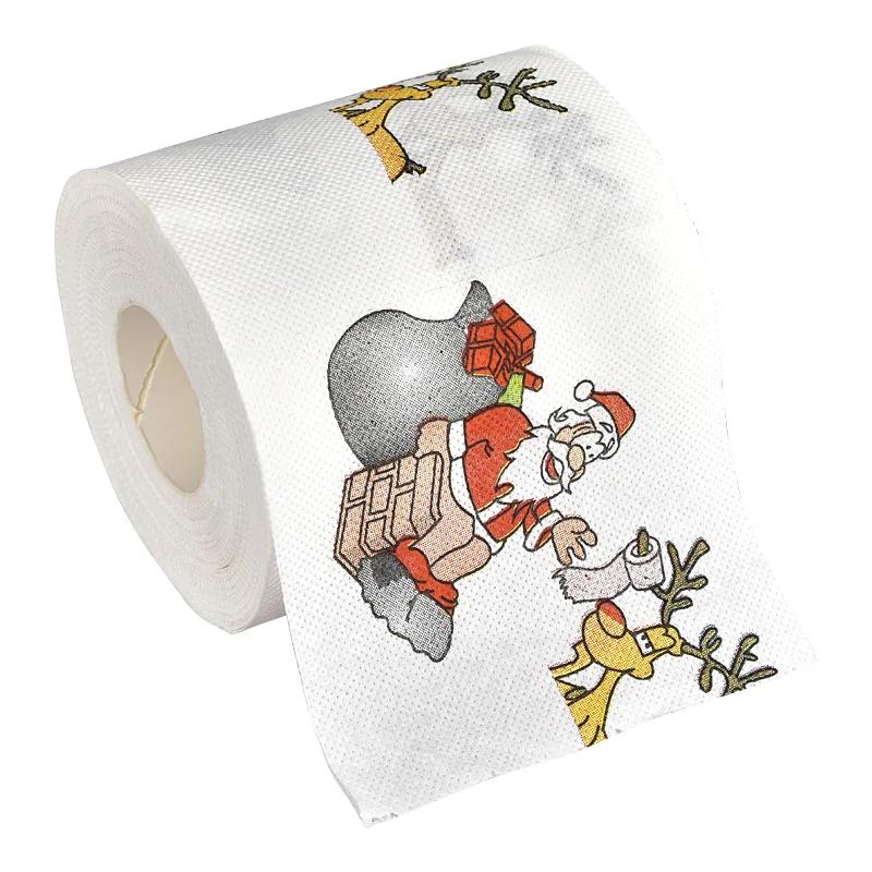 2Pcs Christmas Printed Tissue Disposable Printed Toilet Tissues Toilet Roll Paper Christmas Ornaments For Party New Year Gifts