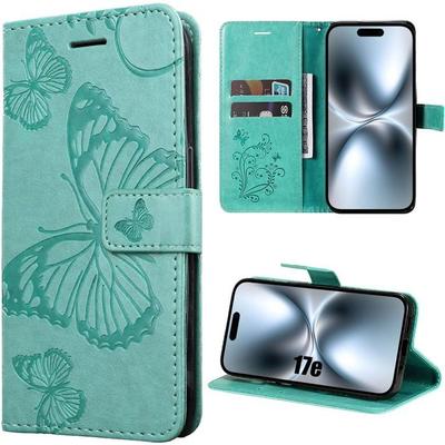 Case for iPhone 17th, Shockproof Scratch-Resistant Synthetic Leather Butterfly Pattern - Green