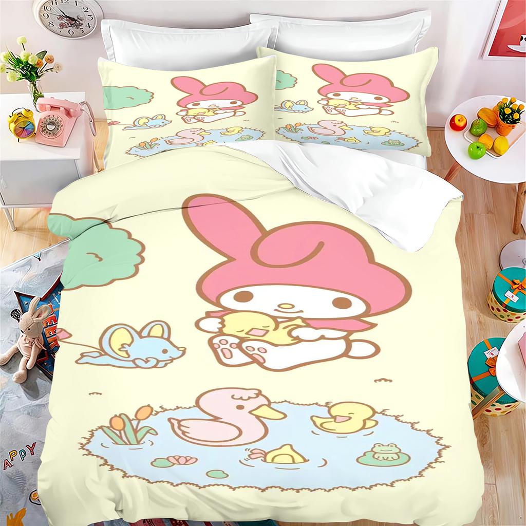 MINISO Cartoon Quilt Cover My Melody for Boys and Girls Sanrio Double Duvet 3Pcs Printing Home Bedding Custom Made Set King Size