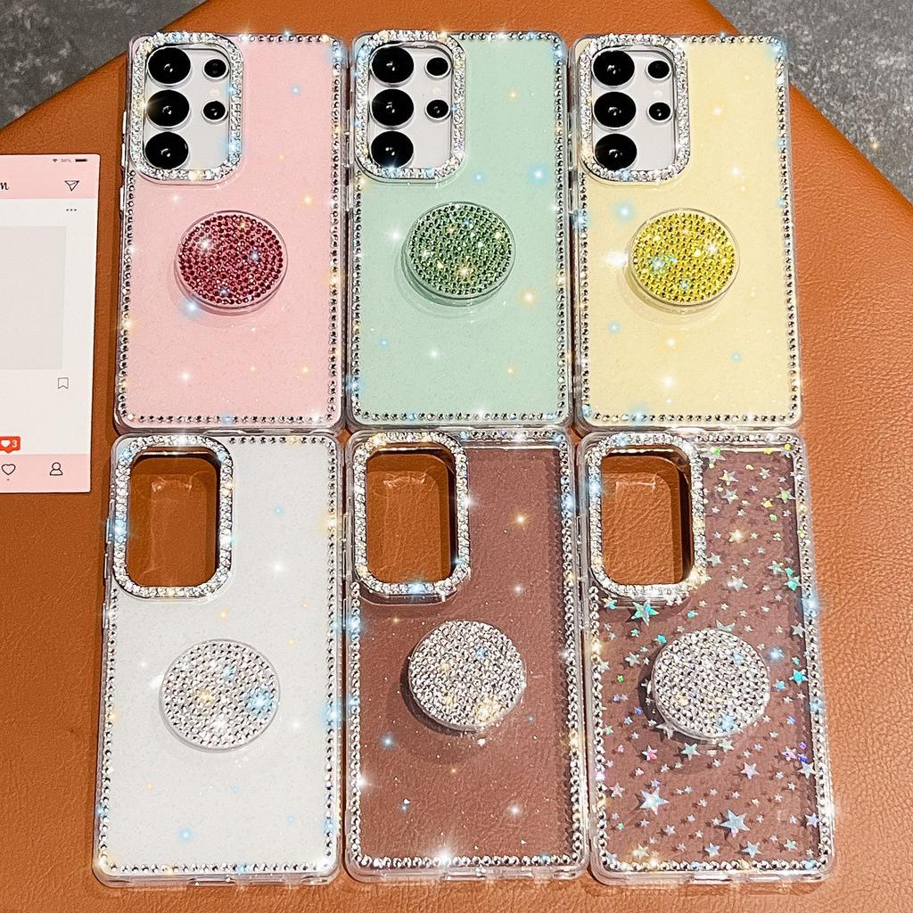 Gem Love Stand Is Suitable for Samsung S25 Ultra Mobile Case Flash Diamond S24 Flash Powder A56 Fashion A17