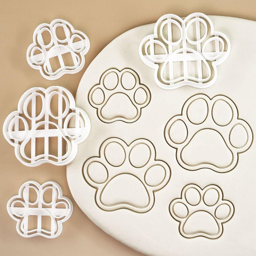 4PCS Cute Paw Print Cookie Cutters 3D Reusable Baking Tools Cartoon Non-Stick Cookie Mold Kitchen Baking