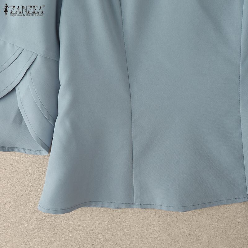 ZANZEA Blusa Elegante Casual para Mujer con Cuello en V, Color Sólido y Mangas 3/4