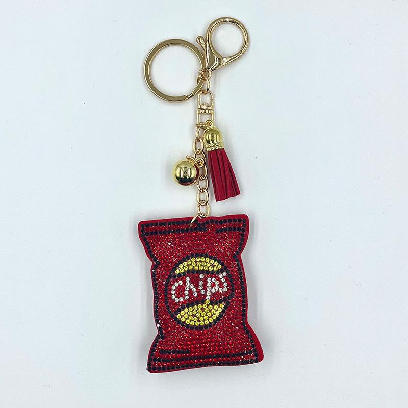 Rhinestone Potato Chip Keychain with Tassel – Fashionable Bag Charm for Girls
