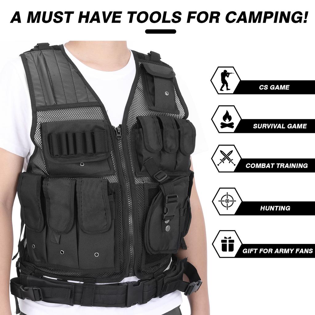 TOMSHOO Tactical Vest Multi-Pockets Breathable Combat Vest Outdoor Military Airsoft Army Vest for   Hunting Camping Hiking