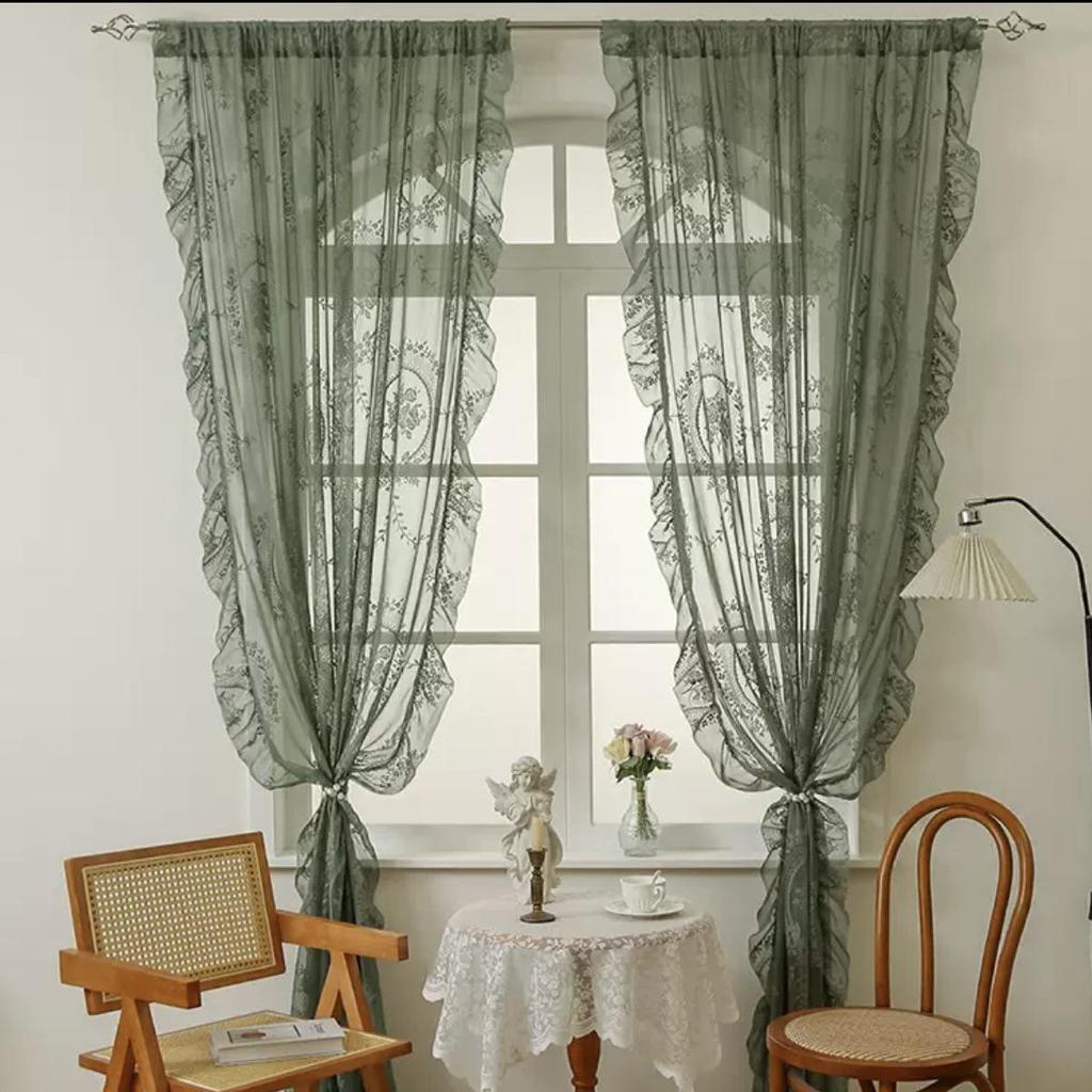 French Pastoral Semi-Shade Lace Gauze Curtain for Bedroom, Living Room, Bay, and Balcony Windows