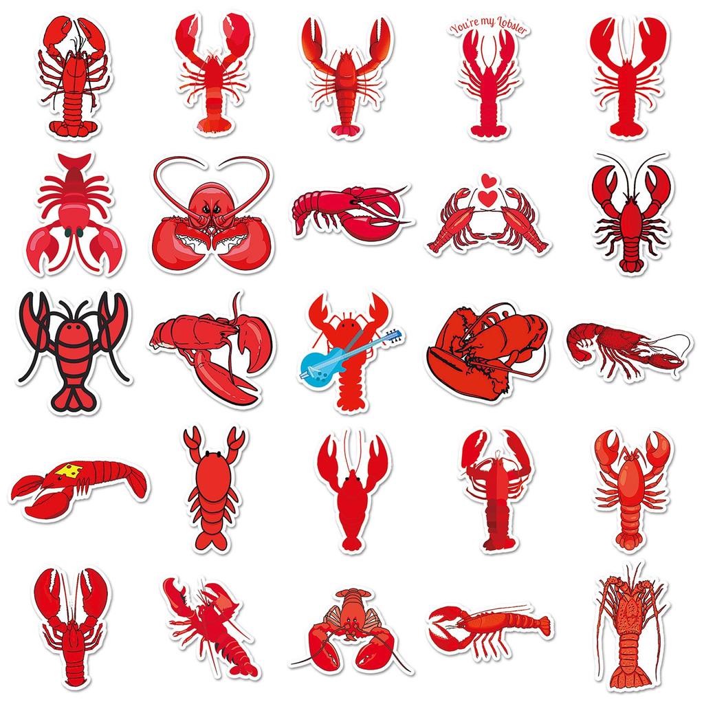50pcs Cute Lobster & Animal Stickers for Food Diary & Notebooks