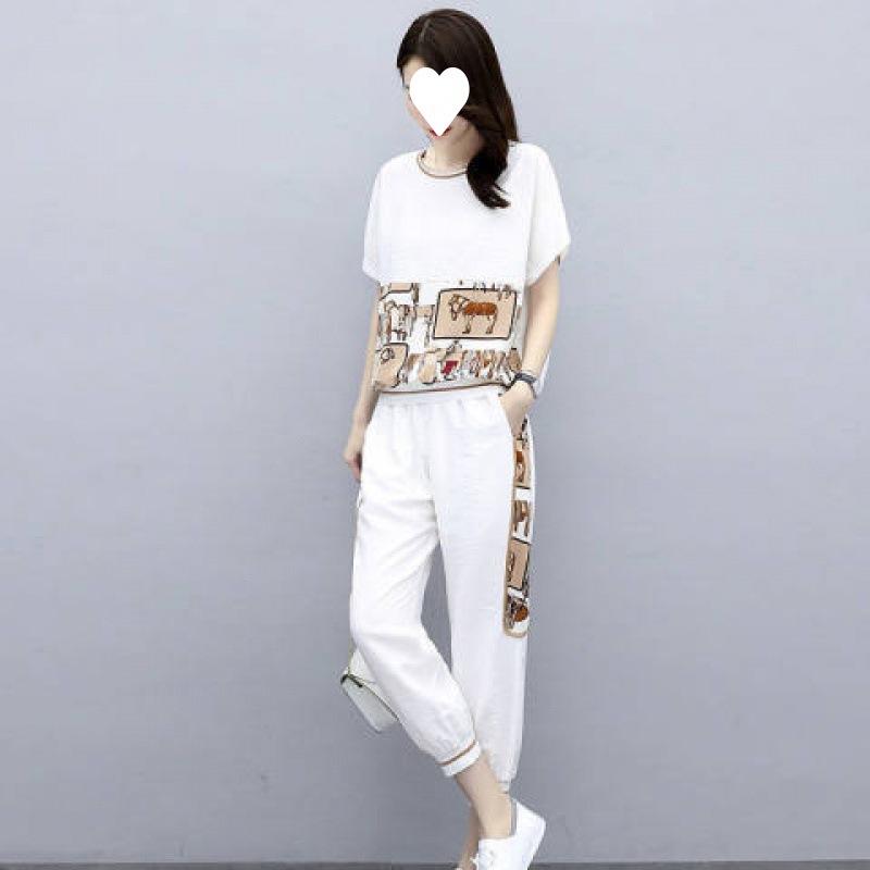 Fashionable Sports Suit for Women, Plus Size, Summer Style, Loose, Slim, Casual, Short-sleeved Two-piece Set