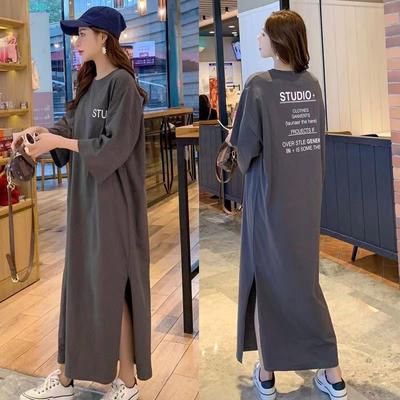 Women's Shirt Dresses Round Neck Half Sleeve T-shirt Dress Loose Letter Printed Plus Size Long Dress