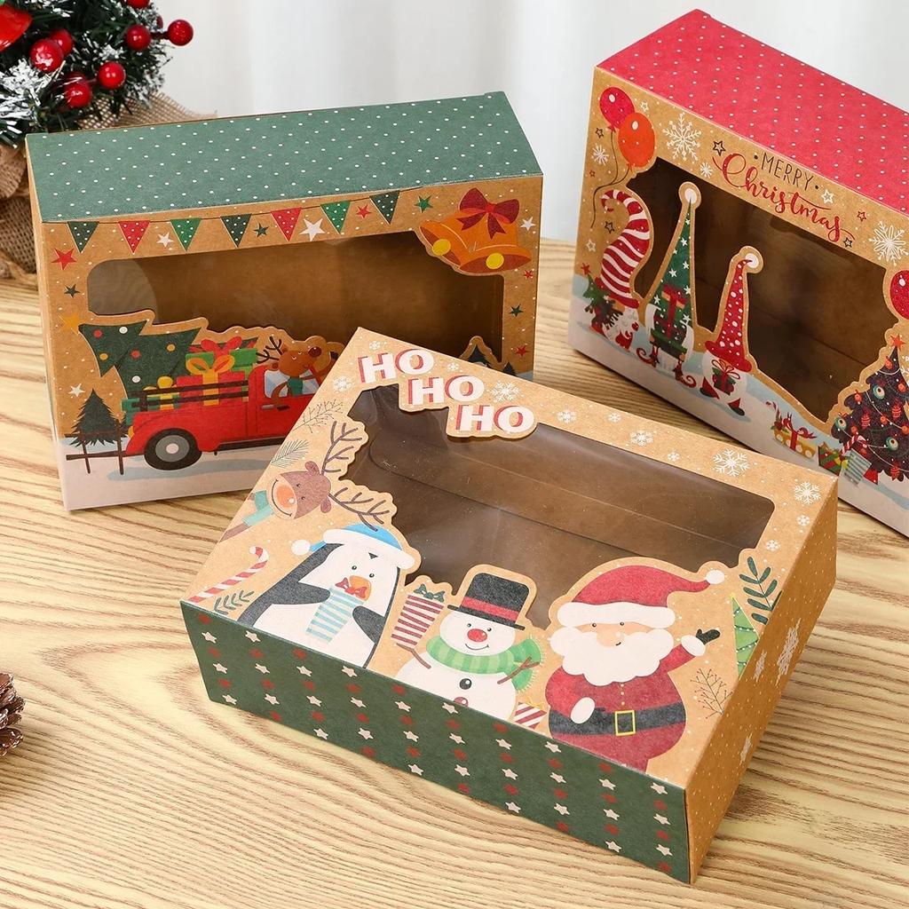 5/10/20 Stück Weihnachts-Süßigkeitenbox PVC-Fenster Keksbox Lebkuchenbox Navidad Natal Noel Frohe Weihnachten Dekoration für das Neue Jahr 2025