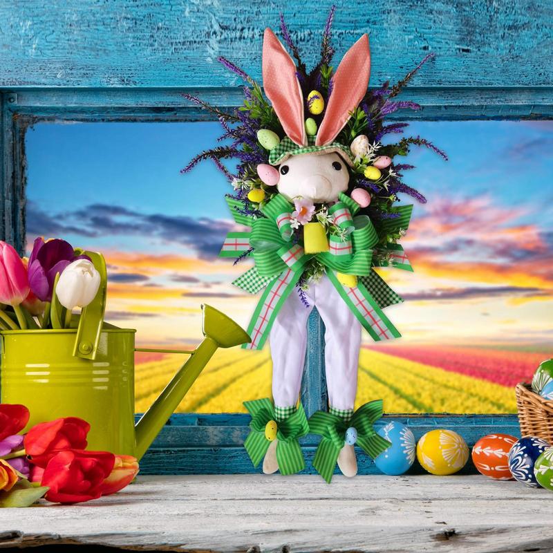 2025 Easter Bunny Wreath Creative Artificial Rabbit Wreath for Front Door Mantel Easter Home Wedding Party Spring Decoration