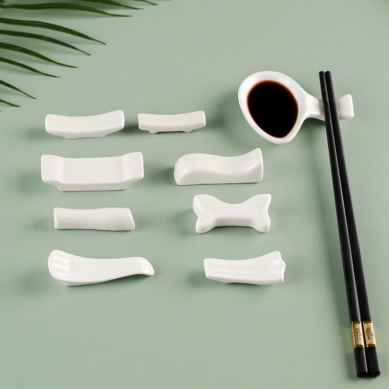 Star-Mark Pure White Ceramic Dual-Use Chopstick Rest