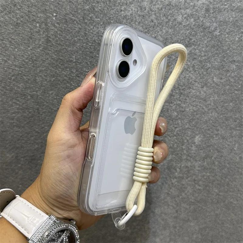 

Роскошный чехол для карт, прозрачный, со шнурком, чехол для iPhone 11 12 13 14 15 Pro Max 16 Plus XS, противоударный, мягкий чехол из ТПУ For iPhone 15 Pro Max чистый