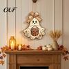 Indoor Wall Hanging Ornament Cute Bow Ghost Sign, Rustic Retro Floral Door Sign with Pumpkin Durable Solid Wood Basket, Vintage Halloween Wooden