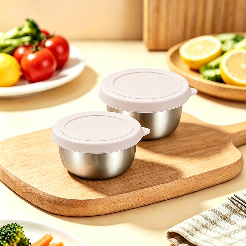2Pcs 40ML Stainless Steel Salad Dressing Container - Leakproof Lidded Sauce Cups, Portable Dipping Dishes for Sauces