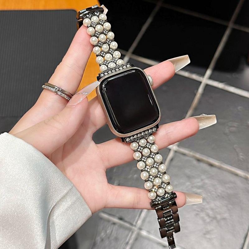 Pearl Metal Strap for Apple Watch Band 49 46 45 44 42 41 40 38mm Women Jewelry Diamond Bracelet Correa for iWatch S10 9 8 7 6 SE