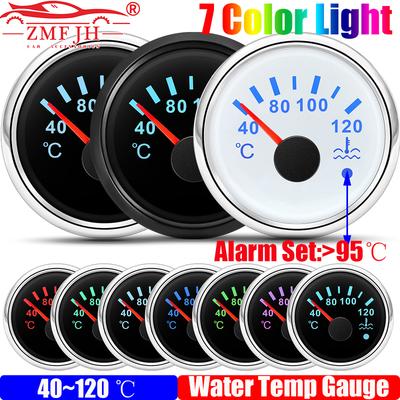 ZMFJH Auto Auto 7 Farben Hintergrundbeleuchtung 2"52MM Wassertemperaturanzeige mit blinkender Warnung 40-120℃ Wassertemperaturanzeiger 9-32V