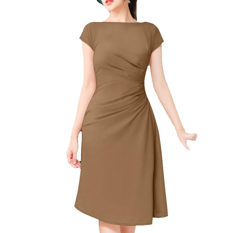 

ZANZEA Women Casual Round Neck Short Sleeve Summer Slim Dress 5XL коричневый