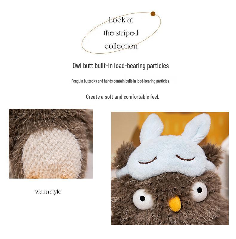 Frizzy Penguin Plush: Ugly-Cute Owl Eye Mask and Exploding Head Ronnie Calming Doll for Sweet Sleep Prank