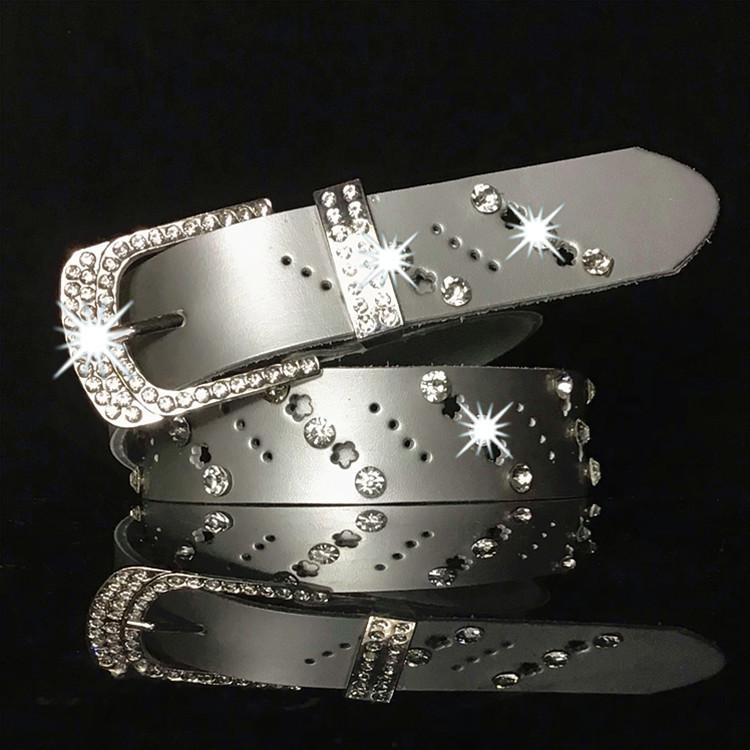 

Кожаный женский ремень со стразами Модный женский ремень Пояс Stall Belt Пояс 110cm серебряный
