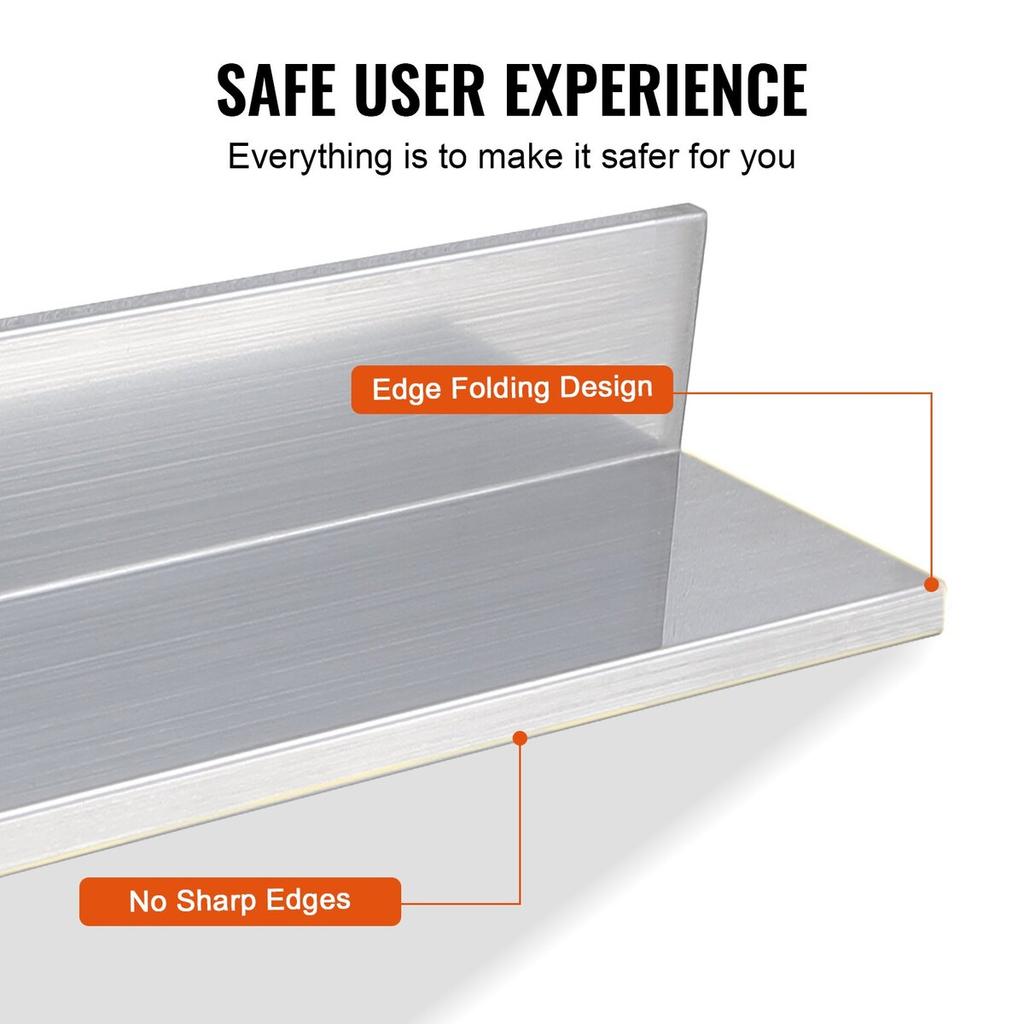 8.6" X 24" Stainless Steel Shelf, Wall Mounted Floating Shelving with Backsplash, 44 Lbs Load Capacity Commercial Shelves, Heavy Duty Storage Rack for