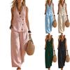 Women Summer Cotton Linen Button Down Cardigan and Wide Leg Pants Two Piece Set Casual Loose Fit Holiday Outfit