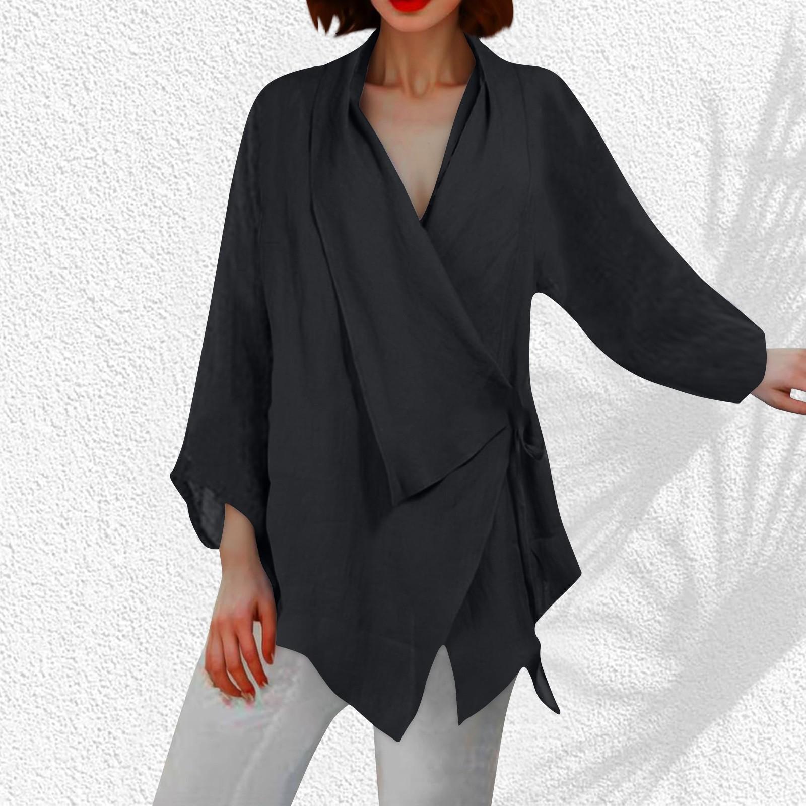 

Однотонний топ з нерівним подолом з бавовни та льону для жінок у стилі кежуал XXXL чорний