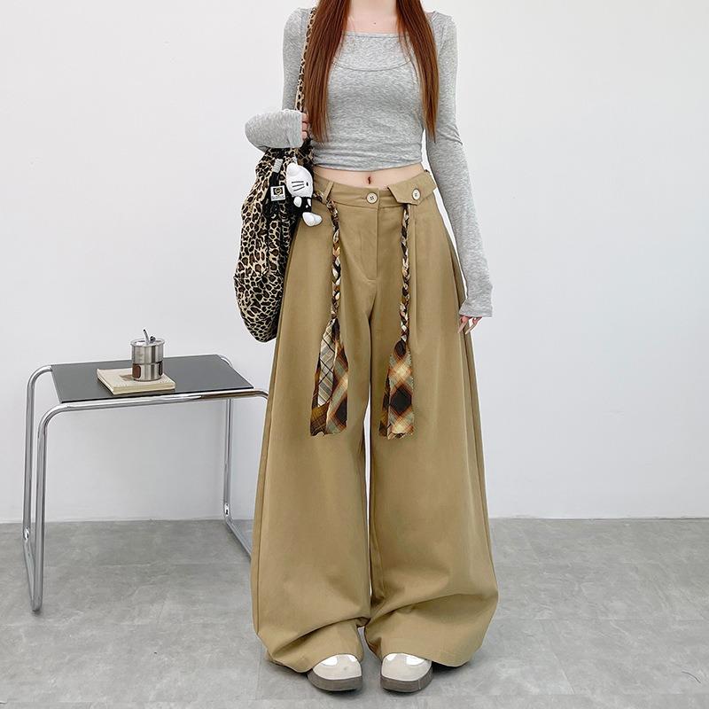 Uncle Radish Washed Cotton Wide-leg Pants Women's Autumn and Winter New Design Woven Belt Outdoor Sports Overalls