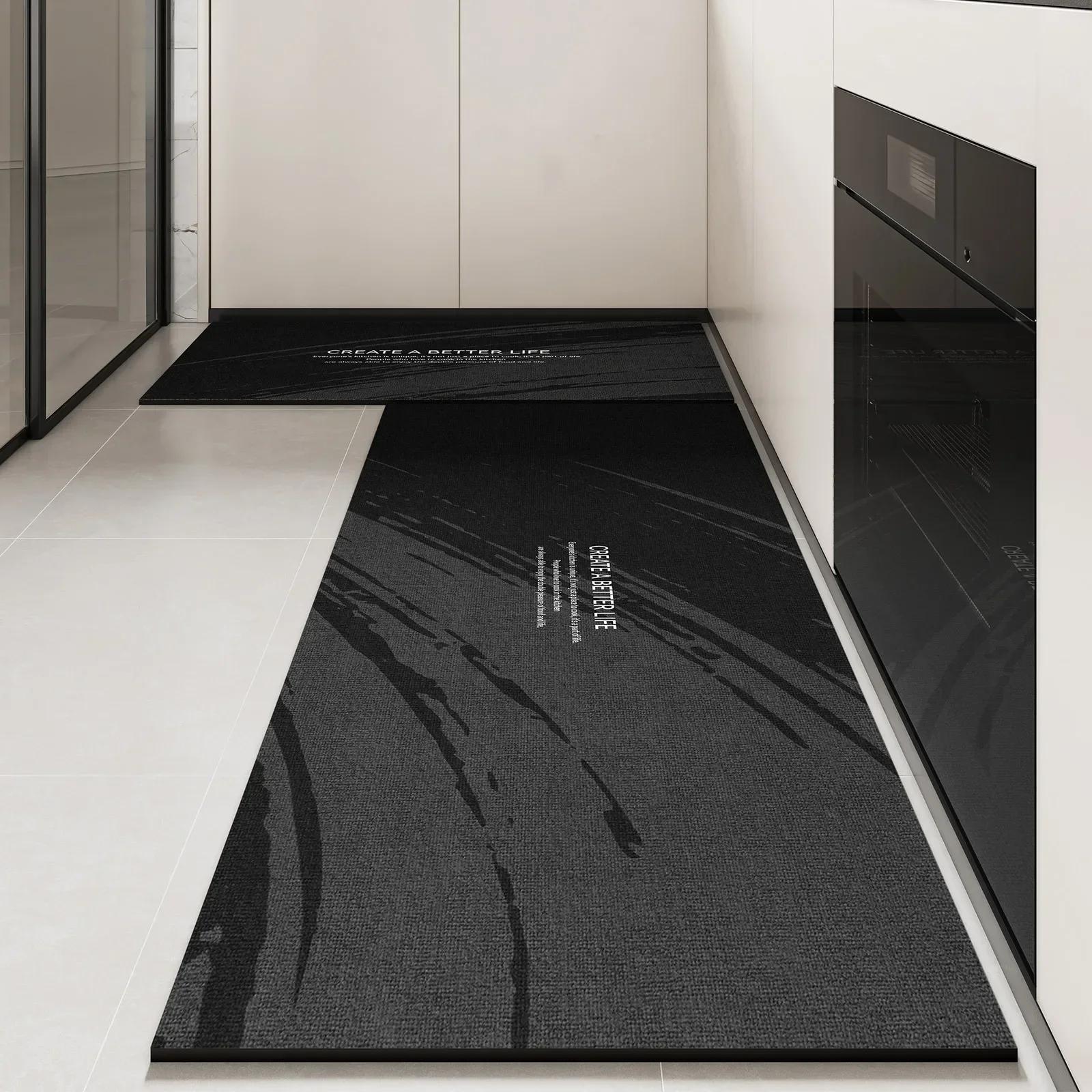 

Non-slip PVC Kitchen Floor Mat Waterproof Oil-proof Black Leather Carpet Modern Home Decoration Long Foot Mats Rug 1pc(50x80cm