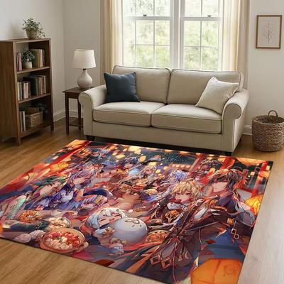 HD Genshin Impact Spiel Cartoon Wohnzimmer Rutschfeste Teppichboden Weicher Teppich für Schlafzimmer Spielzimmer Sofa, Leicht zu Reinigen Heimdekoration Fußmatte