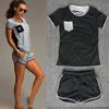 Women Sexy Short Sleeve Sportwear Top Pants Tacksuit Sets Jumpsuit T-shirt In Premium Cotton