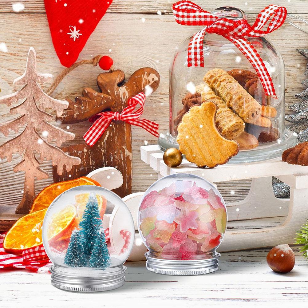 9Pcs Snow Globe Candy Jar Clear Plastic Round Craft Kit DIY Holiday Decorations Snow Globe Ornament Craft Making Parts